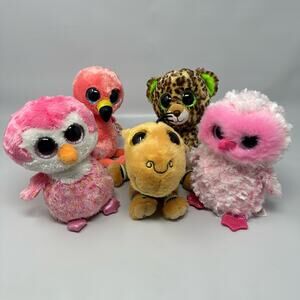 TY Beanie Boos Lot Of 5 Adorable Plush Stuffed Animals With Big Eyes Owl Leopard